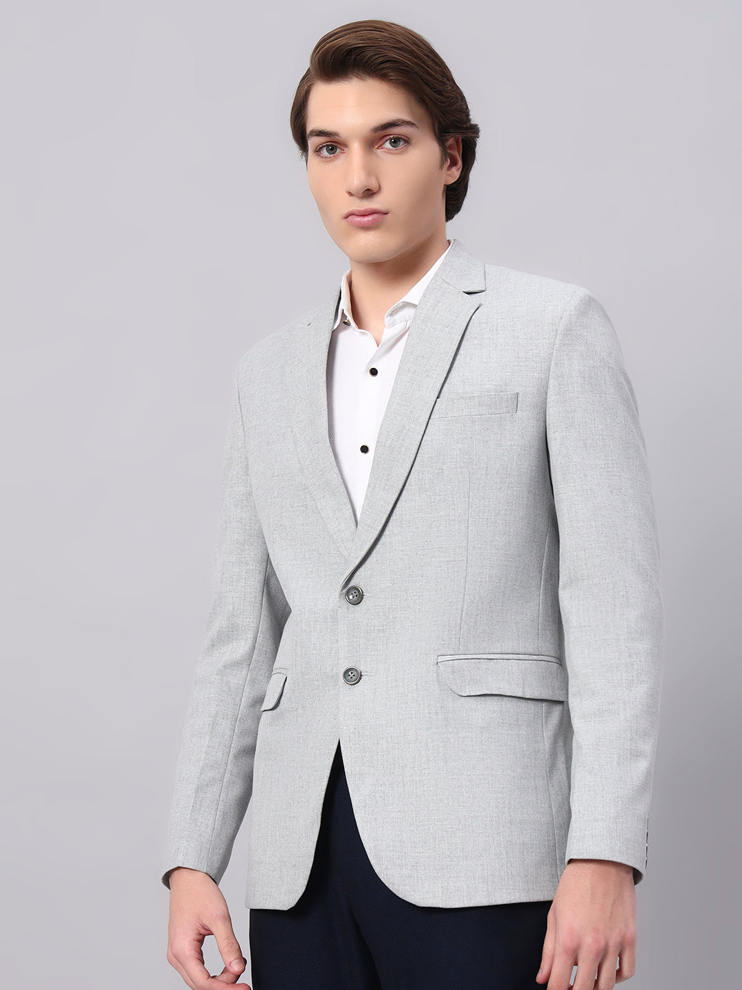 Minimal modern outfit with light grey formal blazer
