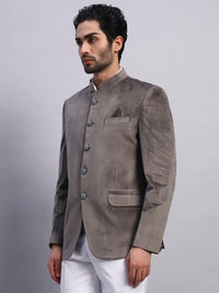 Men's Grey Velvet Bandhgala Party Wear Blazer