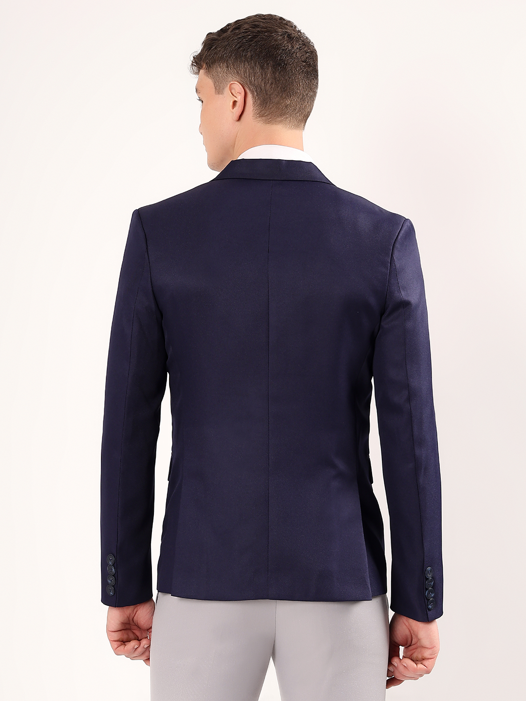 Smart formal outfit featuring navy blue blazer