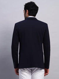 Modern professional outfit with navy blue stretch blazer