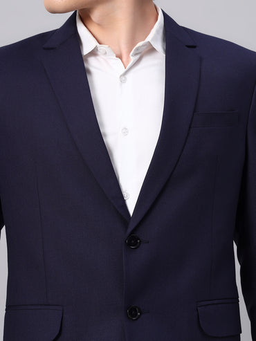 Close view of smooth viscose fabric in navy blazer