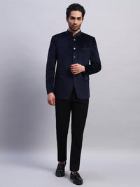 Men's Blue Velvet Bandhgala Party Wear Blazer