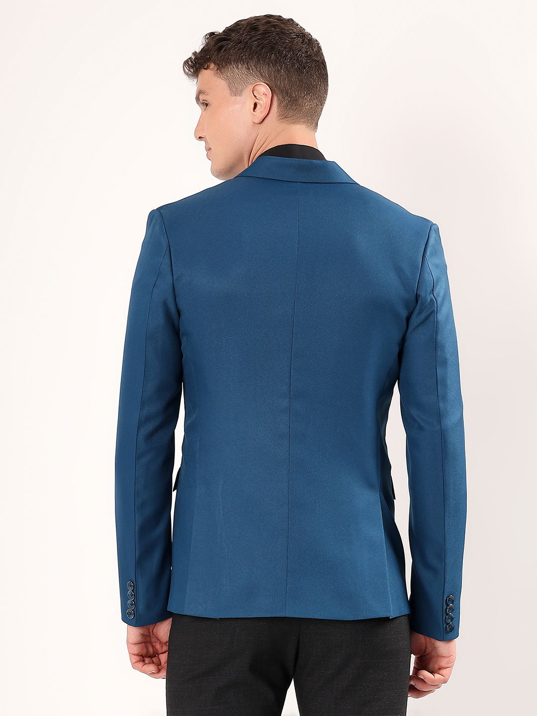 Smart formal outfit featuring peacock green blazer