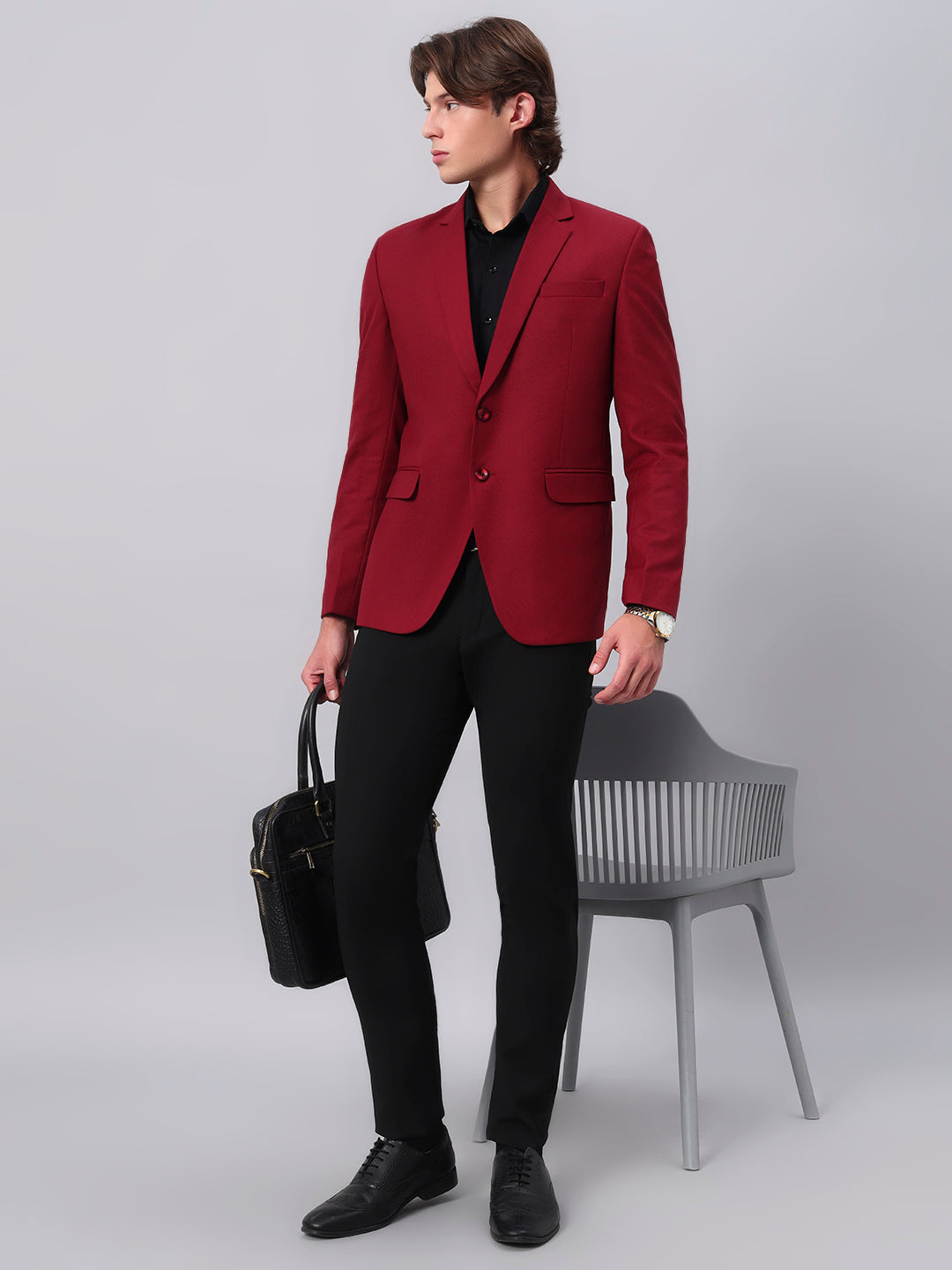 Power dressing outfit featuring red formal blazer