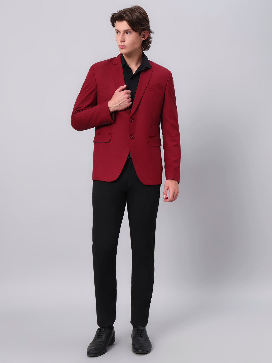 Premium tailoring and finishing of red viscose blazer