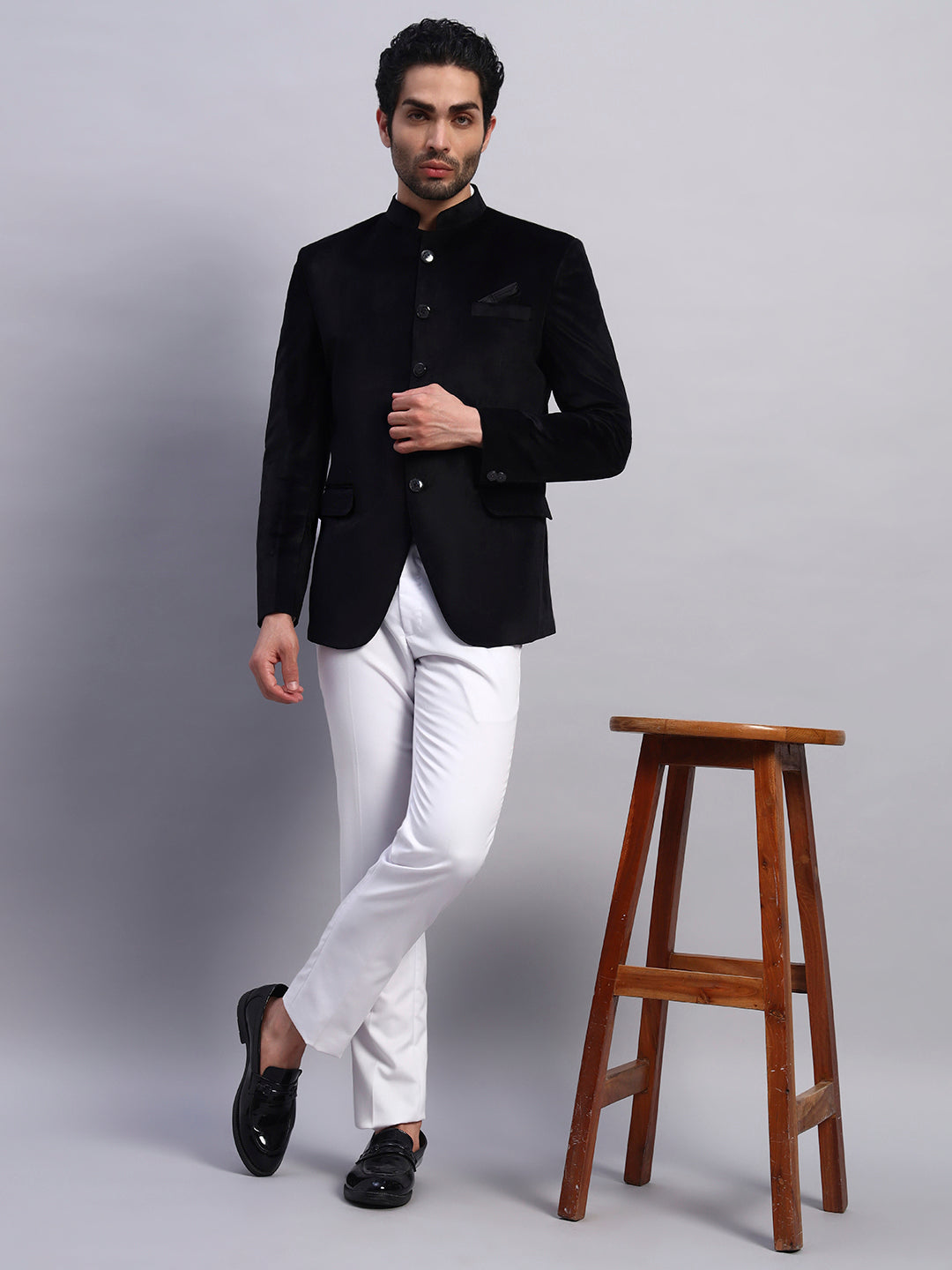 Men's Black Velvet Bandhgala Party Wear Blazer