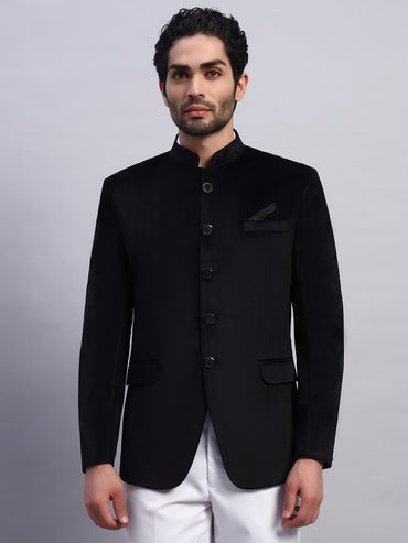 Men's Black Velvet Bandhgala Party Wear Blazer
