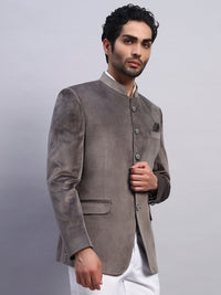 Men's Grey Velvet Bandhgala Party Wear Blazer