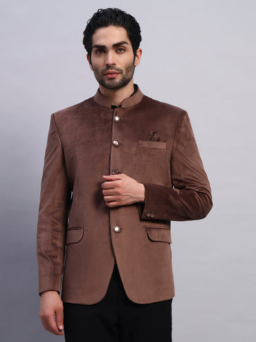 Men's Brown Velvet Bandhgala Party Wear Blazer