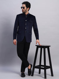 Men's Blue Velvet Bandhgala Party Wear Blazer