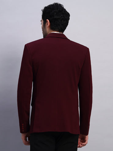 Bold refined outfit featuring wine stretch blazer