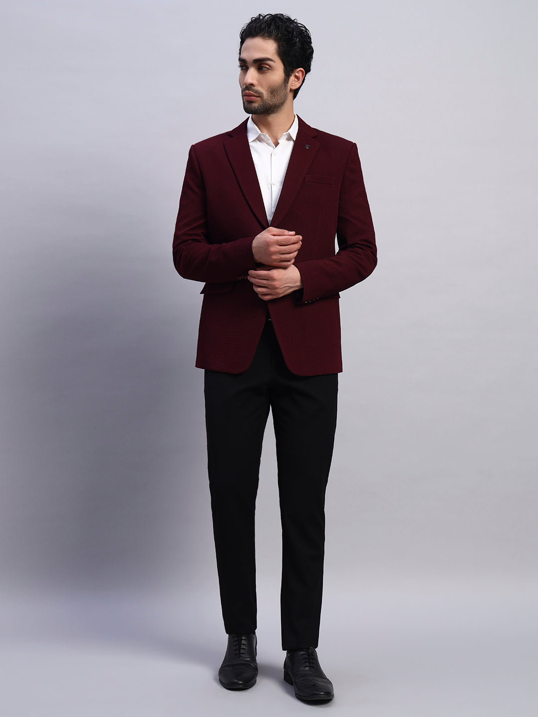 Comfort tailored wine blazer designed for movement