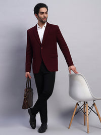 Evening ready outfit with wine stretch blazer
