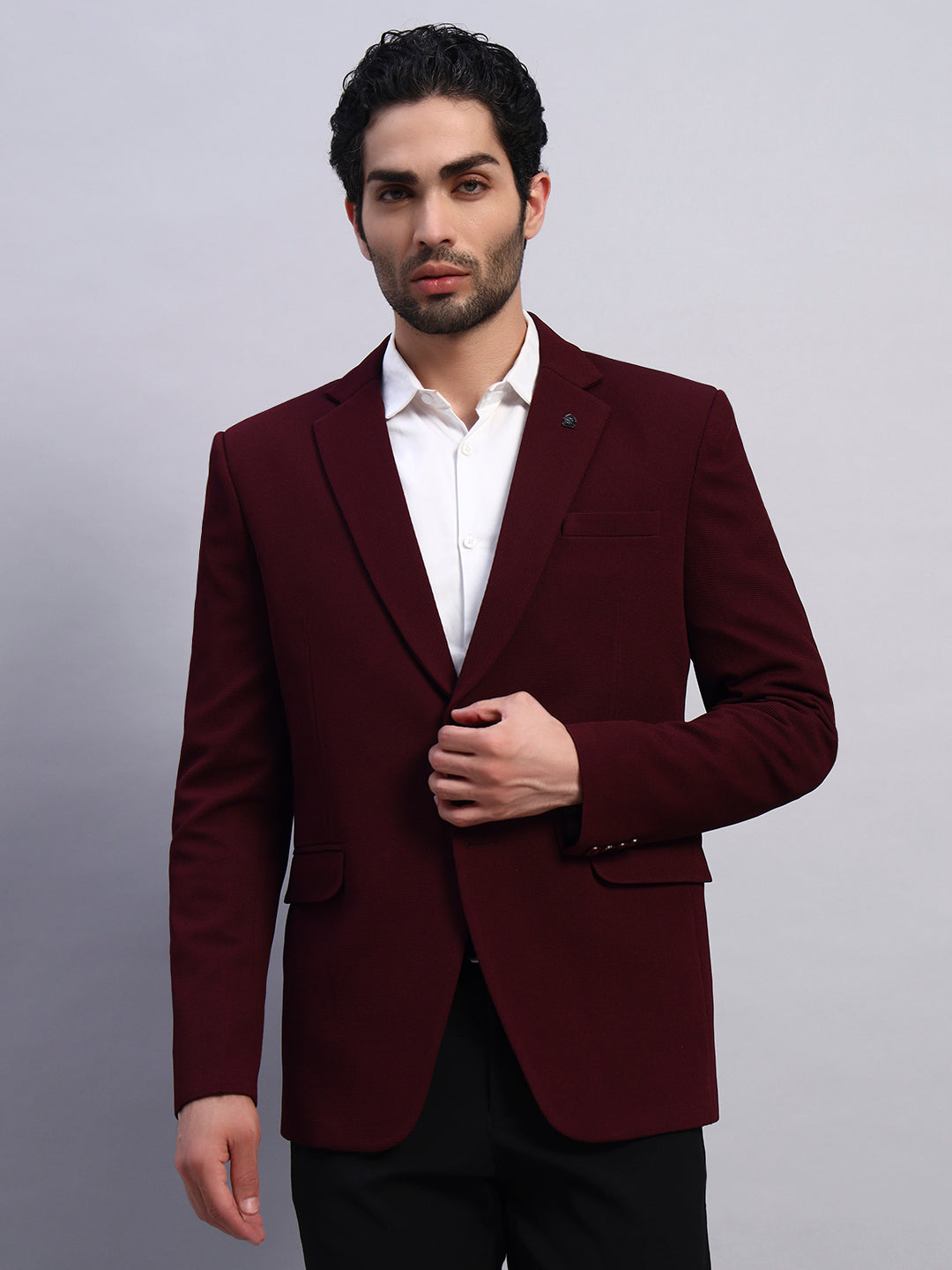 Modern luxury styling with wine stretchable blazer