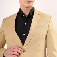 Men’s beige polyester blazer by Darelooks  tailored with notch lapel two button closure and breathable comfort