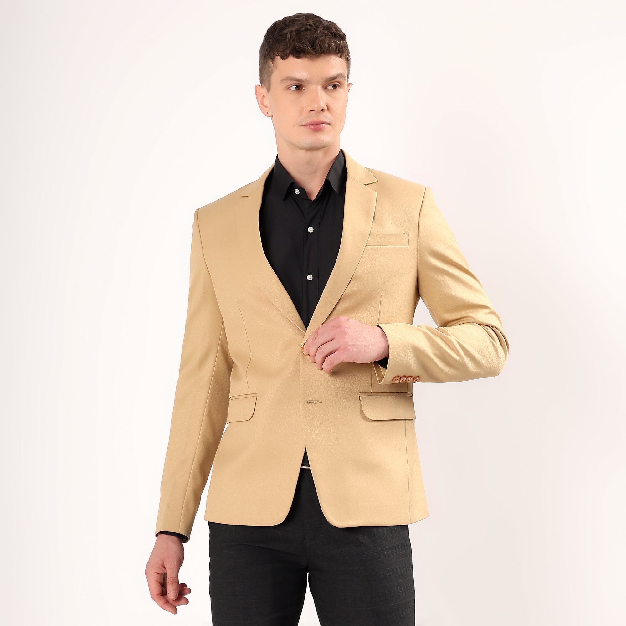 Darelooks men's beige blazer  modern fit single breasted wrinkle resistant polyester ideal for business casual and daytime wear