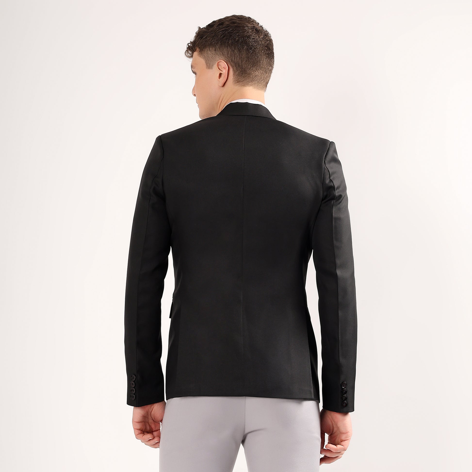 Smooth wrinkle resistant black polyester blend  breathable fabric with a refined polished finish