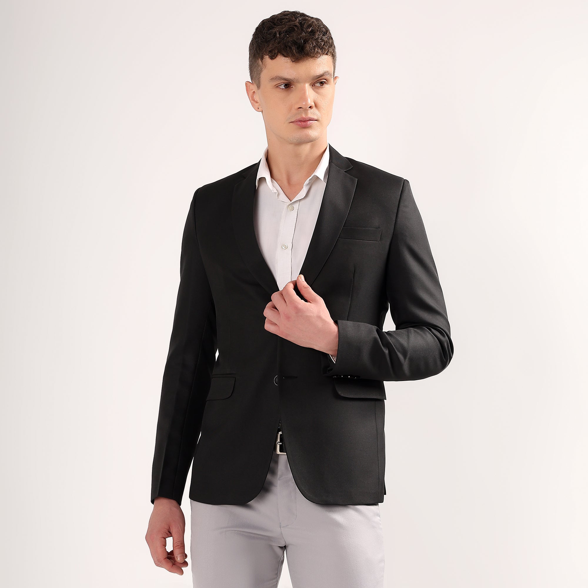 Darelooks men's black blazer elegant modern fit in breathable polyester blend ideal for formal and festive wear