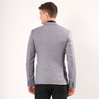 Close-up of Darelooks Spanish grey blazer  features 5 pocket system and neat seam detailing