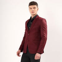 Two button closure detail on Darelooks wine blazer  refined tailoring for upscale men’s fashion