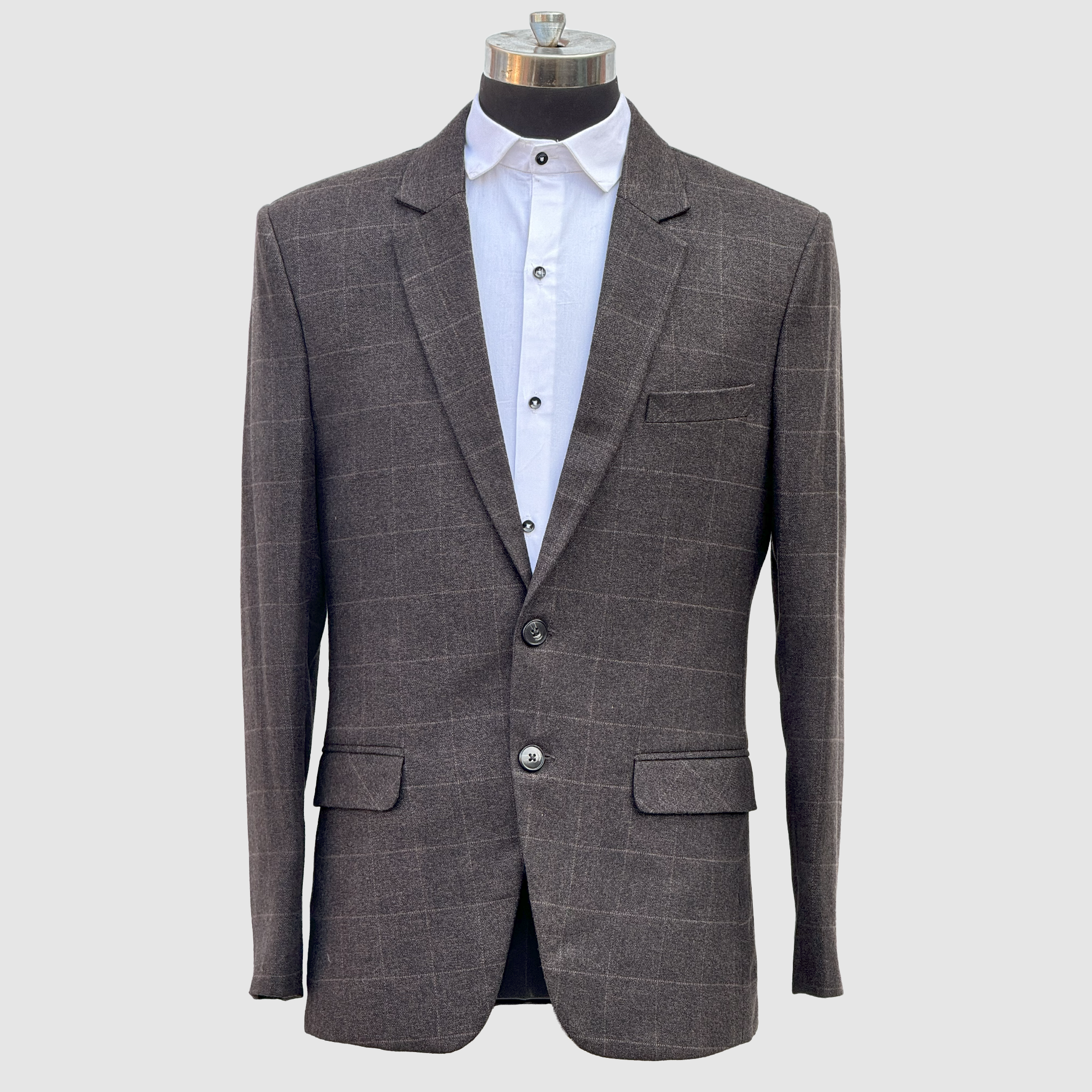 DareLooks men's brown check single-breasted blazer – festive & wedding wear